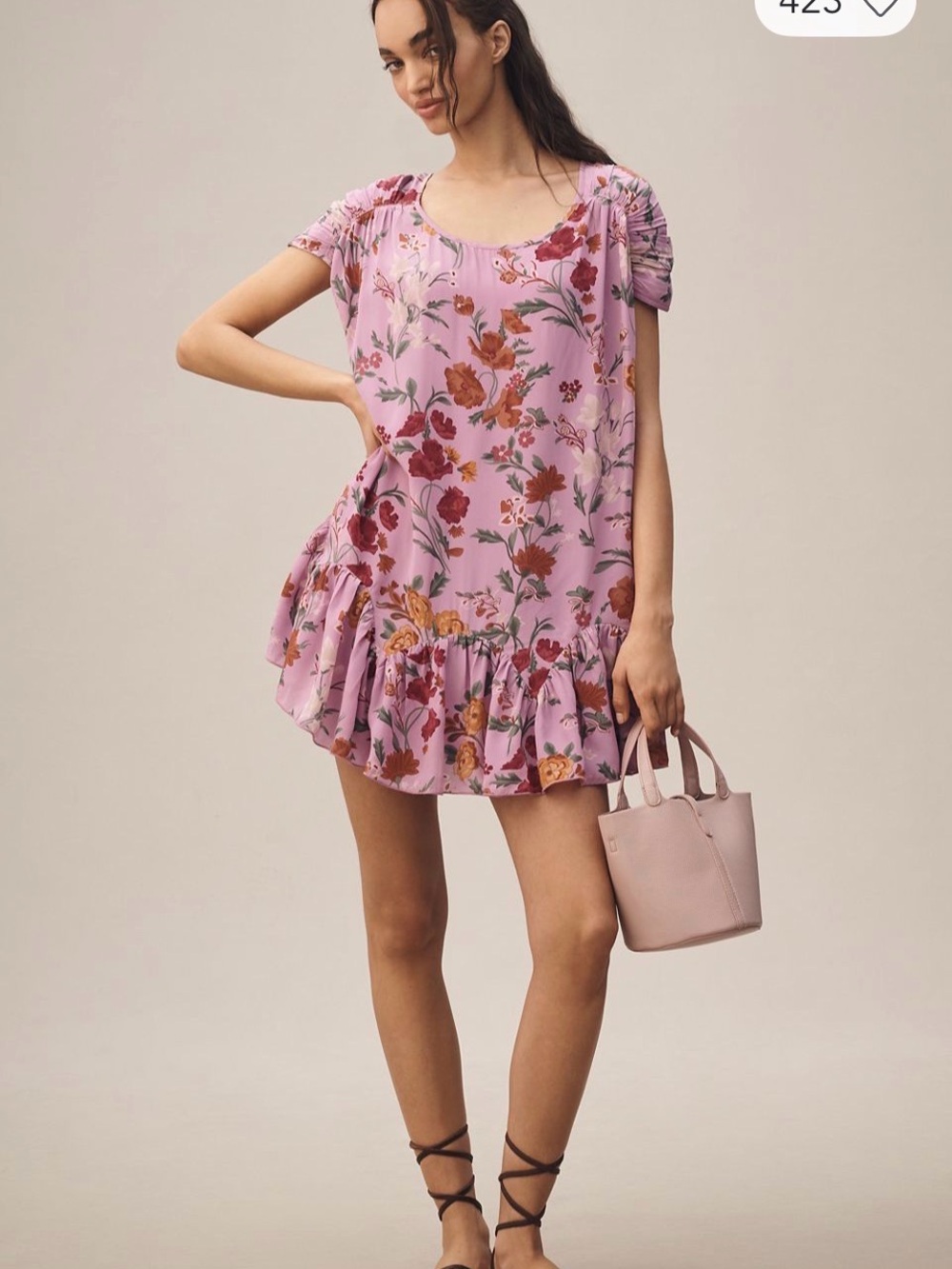 Anthropologie Lavender Floral Ruffle-Hem Mini Dress